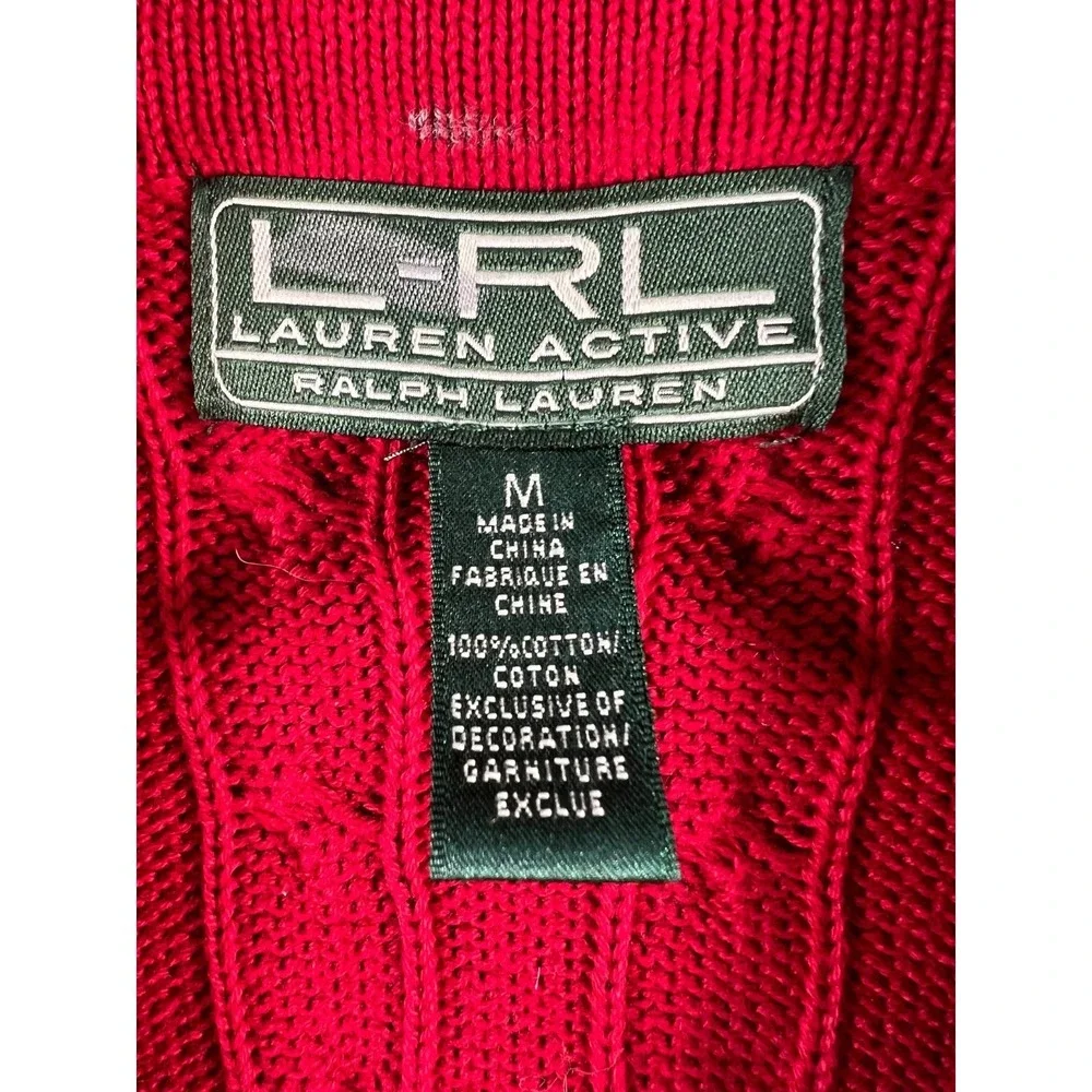 Lauren Ralph Lauren Active Cardigan Sweater Womens Medium Red Crest Cable Knit - Picture 8 of 11